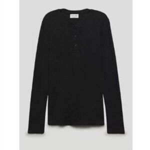 Aritzia - Denim Forum Gia Black Cotton Waffle Henley Thermal Top